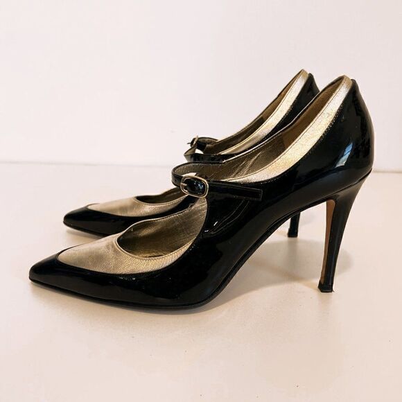 Ralph Lauren Collection Black and Gold Pointed Toe Stiletto Heel Pumps - Picture 3 of 8